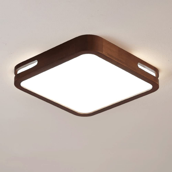 Lámpara de Techo LED Cuadrada de Madera Oscura y Aluminio 24+24W con Control Remoto