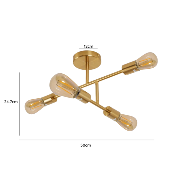 Lámpara de Techo Dorada 4 Porta Ampolletas E27