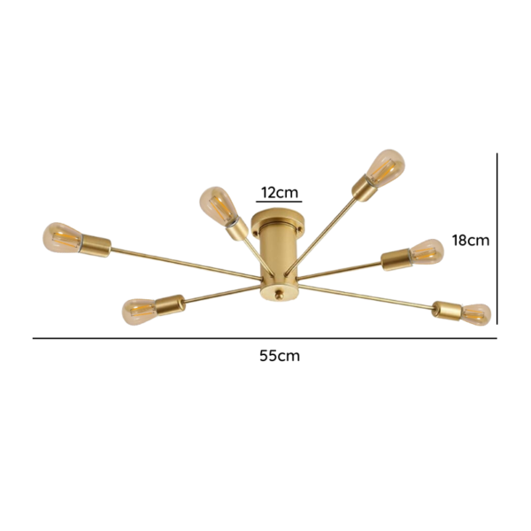 Lámpara de Techo Dorada 6 Porta Ampolleta E27