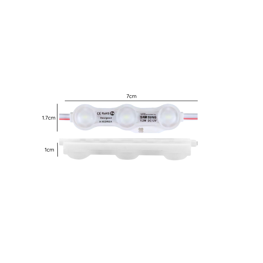 Módulo LED DC 12V 1.2W 3LED Luz Fría 6500K IP54 – Paquete de 100 Unidades